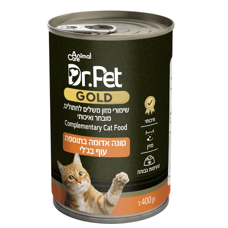 שימורי ד"ר פט גולד - טונה ועוף בג'לי לחתול 400 גרם