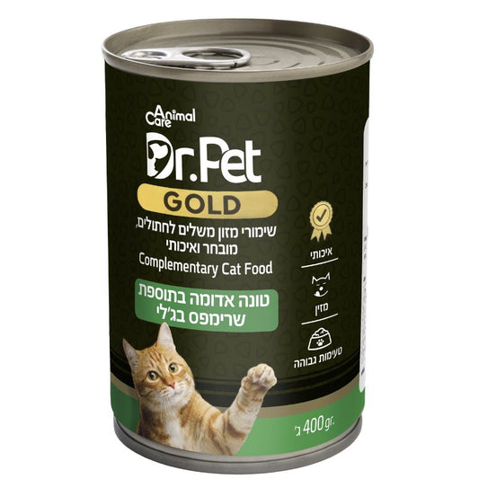 שימורי ד"ר פט גולד - טונה ושרימפס בג'לי לחתול 400 גרם